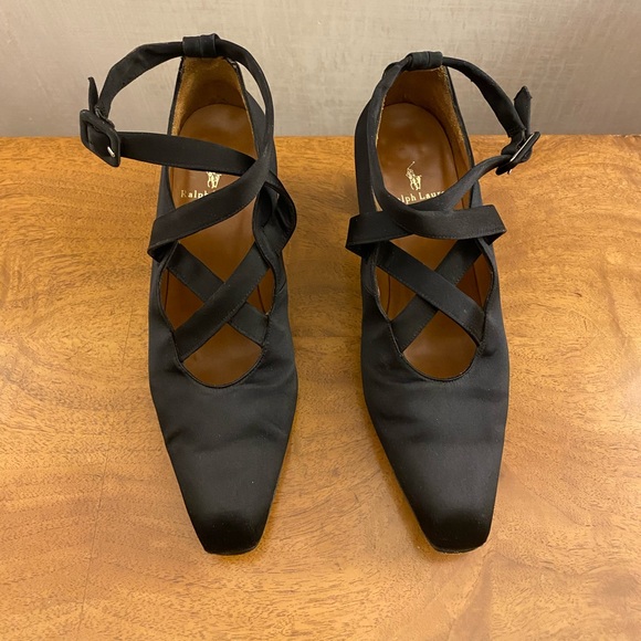 Vintage Ralph Lauren Black Satin Shoes Size 6 - Picture 13 of 16